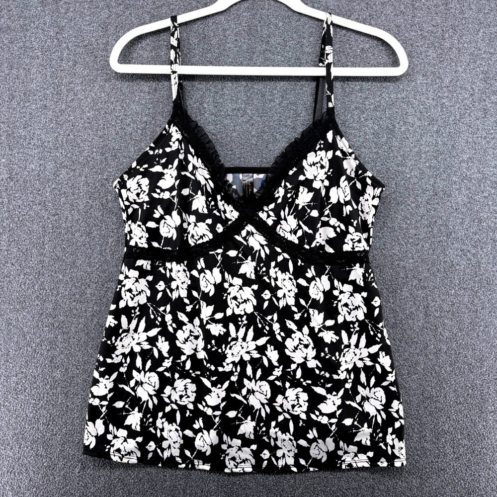 Marilyn Monroe Intimates XL Black White Floral Lace Trim Cami Top‎ Y2K Coquette